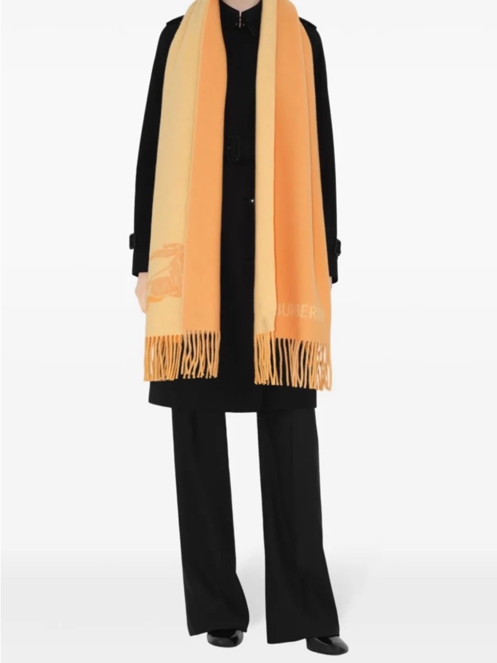 Burberry Two-Tone Orange and Cream Wool Fringe Scarf